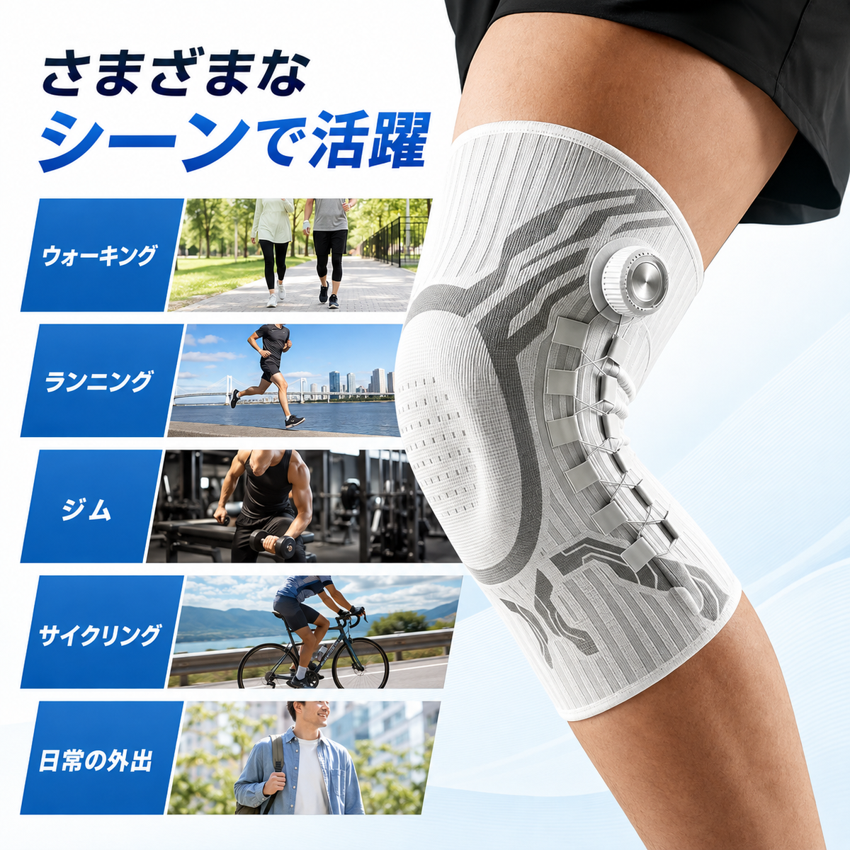 膝サポーター ダイヤル式|階段・立ち座りの不安に 締め付けを微調整(男女兼用)