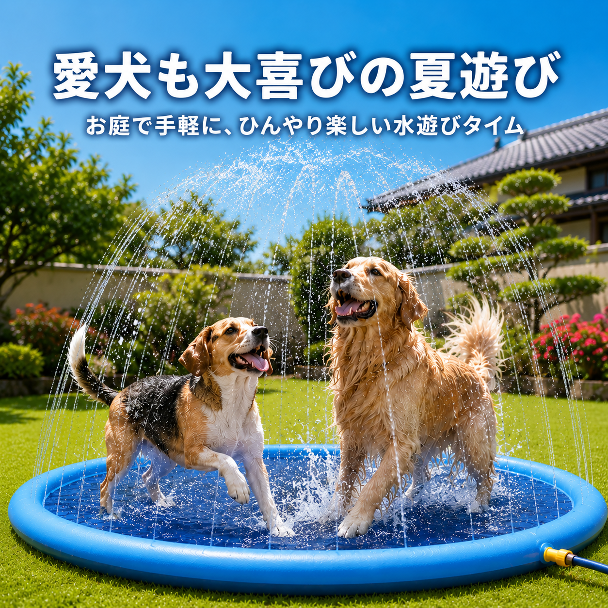 ホースをつないで設置する様子