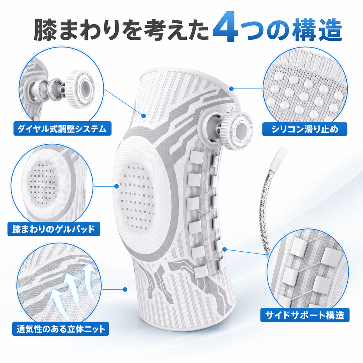 膝サポーター ダイヤル式｜階段・立ち座りの不安に 締め付けを微調整（男女兼用）