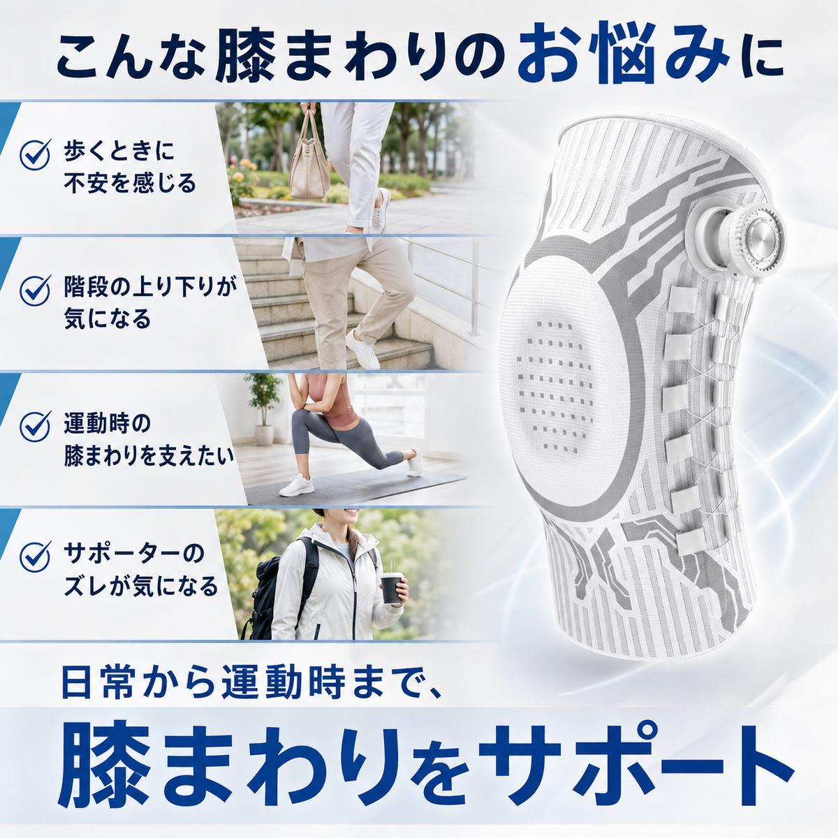 膝サポーター ダイヤル式｜階段・立ち座りの不安に 締め付けを微調整（男女兼用）