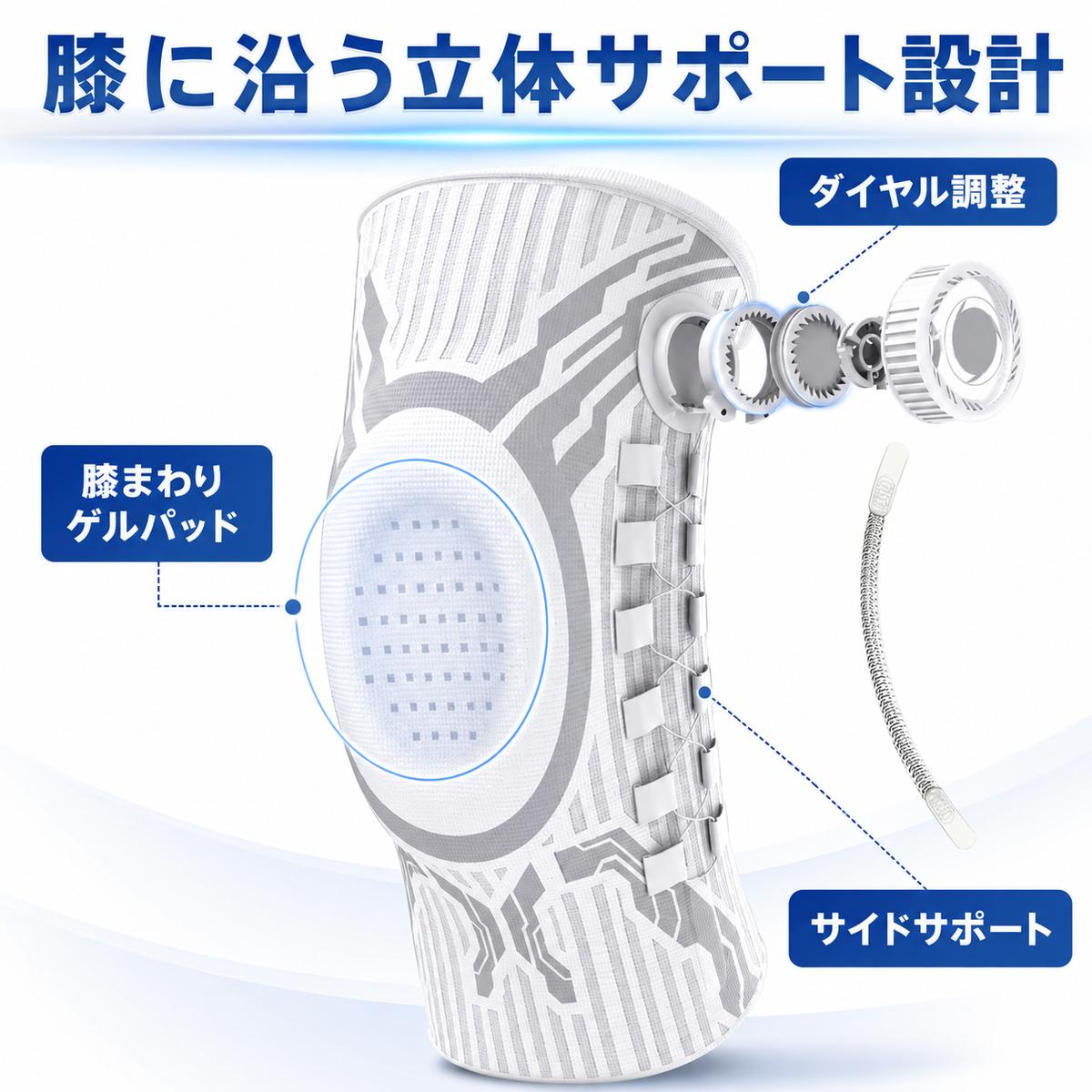 膝サポーター ダイヤル式｜階段・立ち座りの不安に 締め付けを微調整（男女兼用）