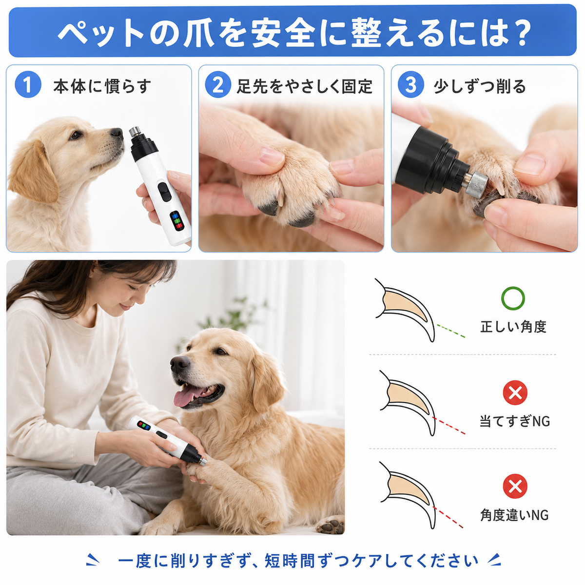 嫌がる爪切りをもっと穏やかに。犬猫用静音電動爪トリマー