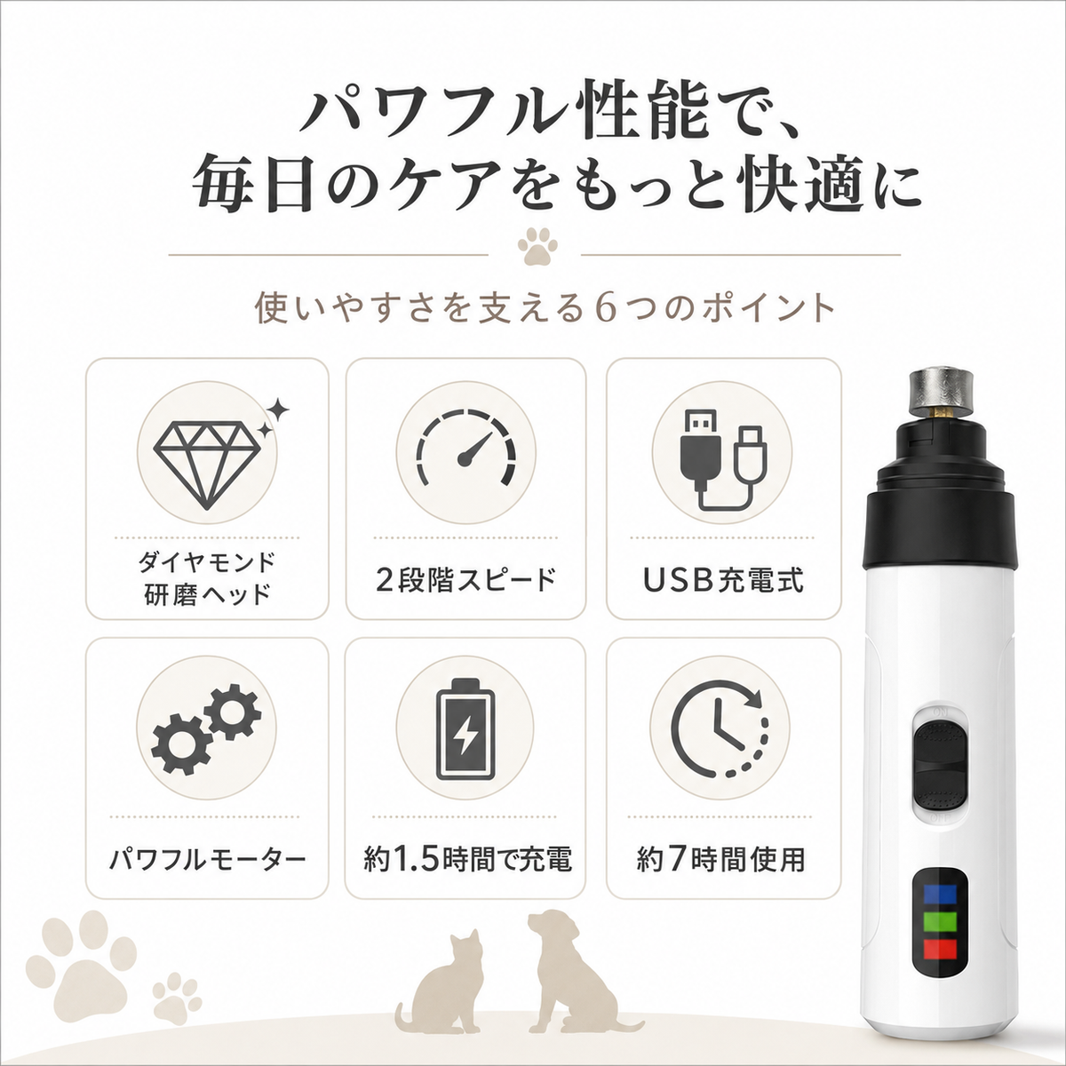 嫌がる爪切りをもっと穏やかに。犬猫用静音電動爪トリマー